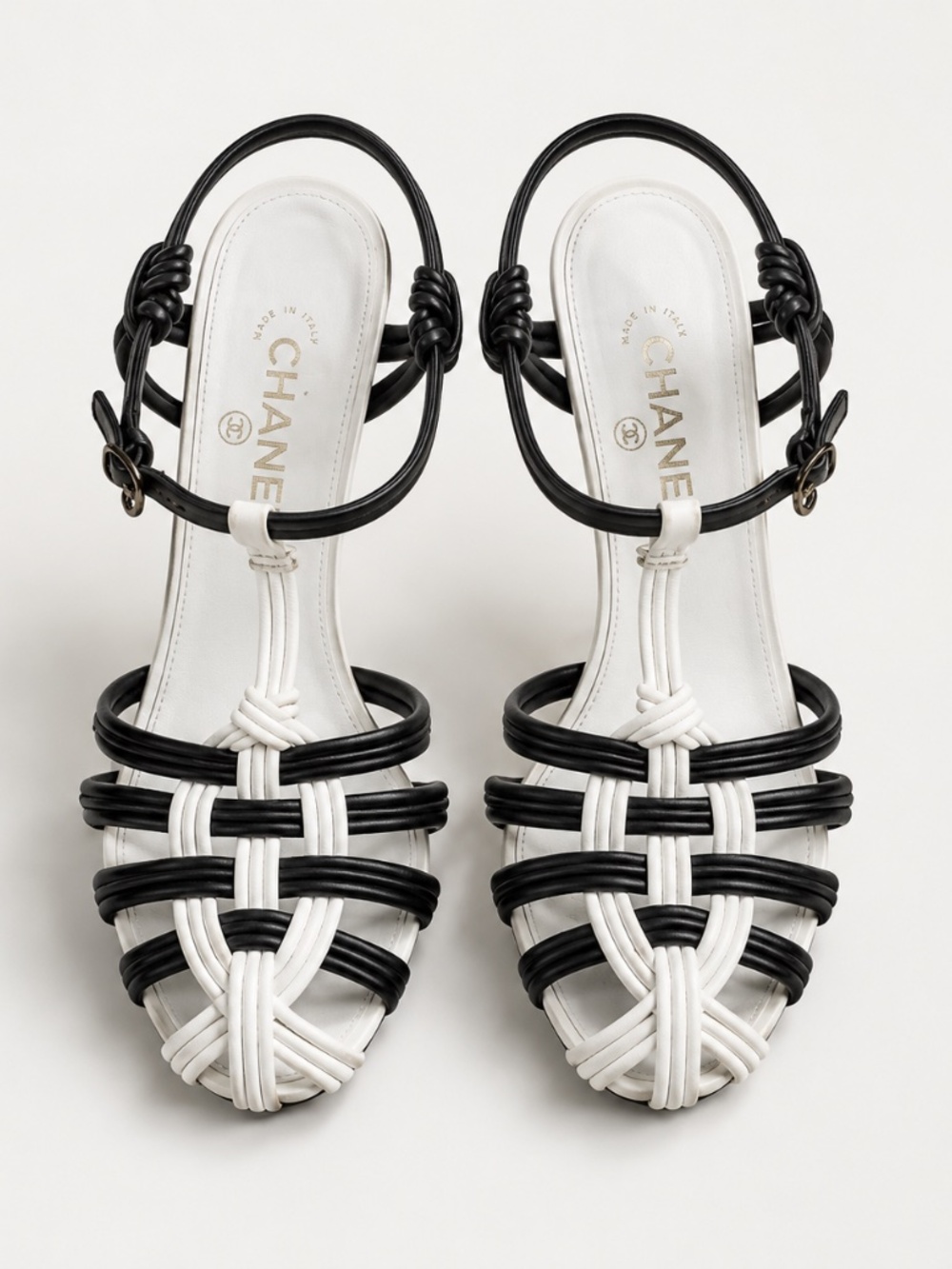 Chanel Black White Leather Sandals  EU 40.5 / 9.5 US